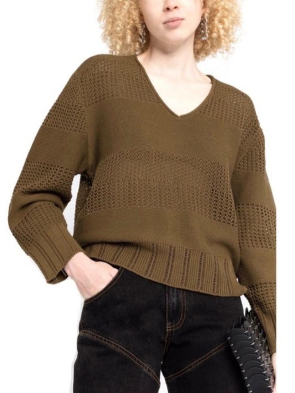 Rag & Bone Women's Size Large Faye V-Neck Sweater Olive Green Minimalist